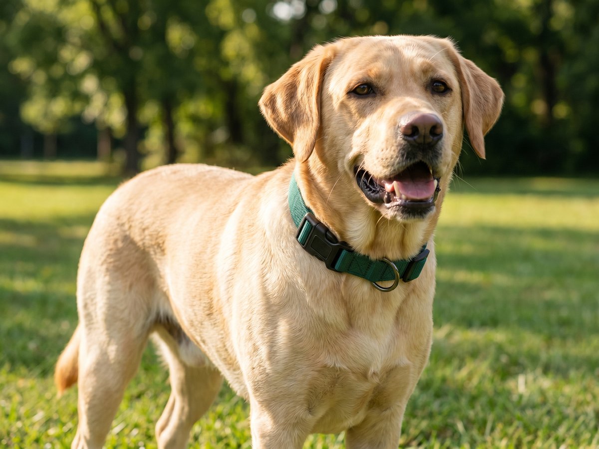 Nylon webbing dog collar on a Labrador