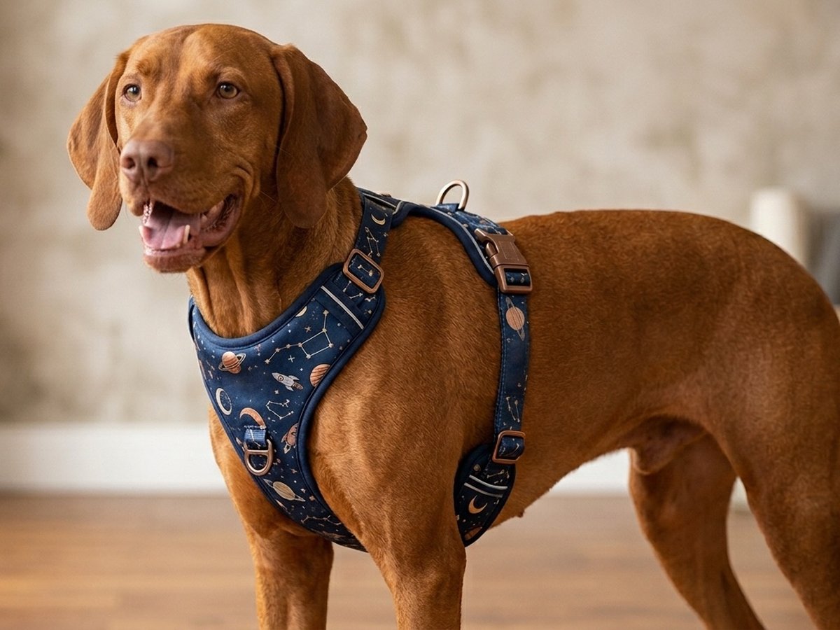 Printed H-harness on a dog