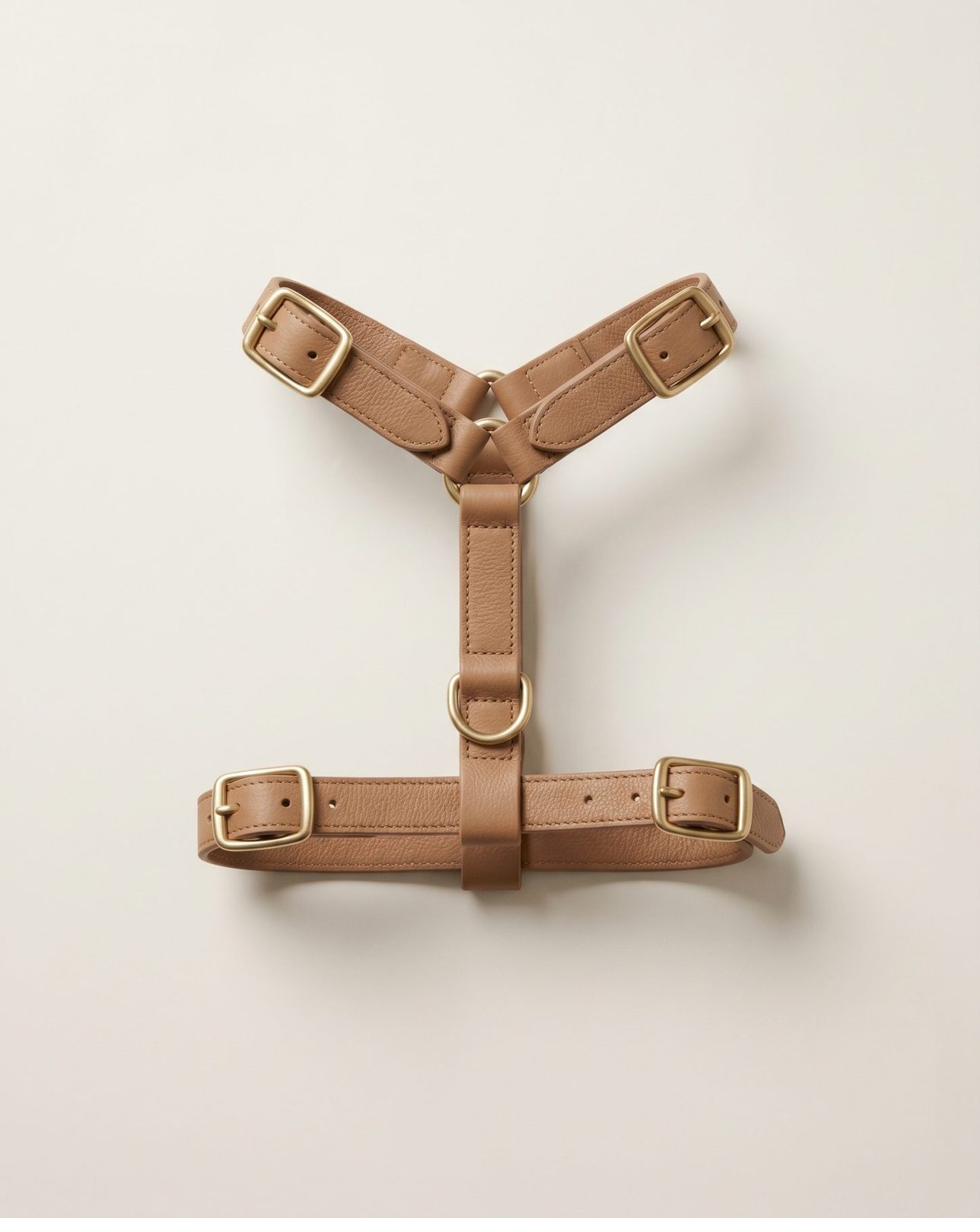 Leather H-harness, brass hardware
